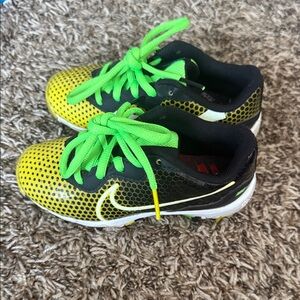 Nike Kids' Black and Yellow Sneakers with Green Laces